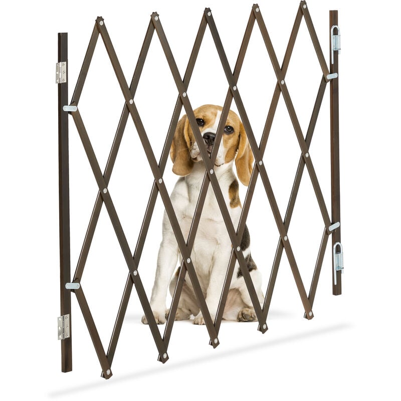 Relaxdays - Barrière de sécurité extensible jusqu'à 118 cm, chiens, 69-82,5 cm de haut, bambou, escaliers & porte, marron