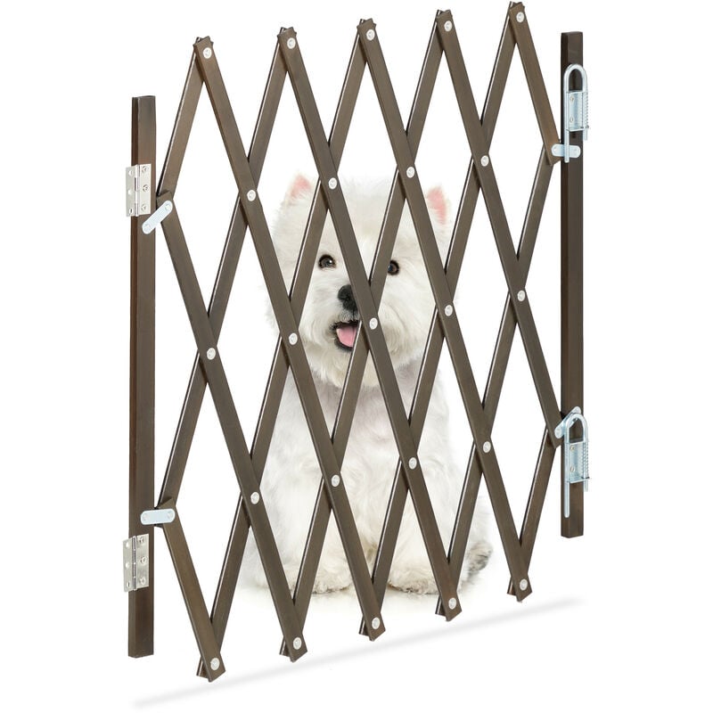 Barrière de sécurité extensible jusqu'à 96 cm, chiens, 48,5-60 cm de haut, bambou, escaliers & porte, marron - Relaxdays