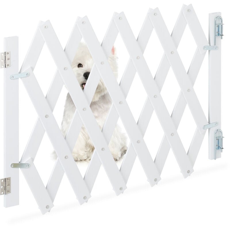 Barrière de sécurité pour chiens, jusqu'à 108,5 cm, 47,5-60 cm de haut, bambou, escaliers & porte, blanc - Relaxdays
