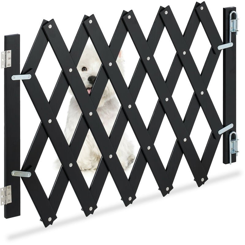 Relaxdays Barrière de sécurité pour chiens, jusqu’à 108,5 cm, 47,5-60 cm de haut, bambou, escaliers & porte, noir