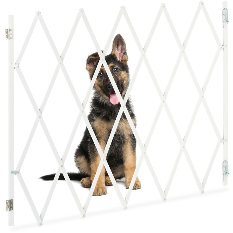 Barrière de sécurité pour chiens, jusqu'à 130 cm, 87,5-100 cm de haut, bambou, escaliers & porte, blanc - Relaxdays