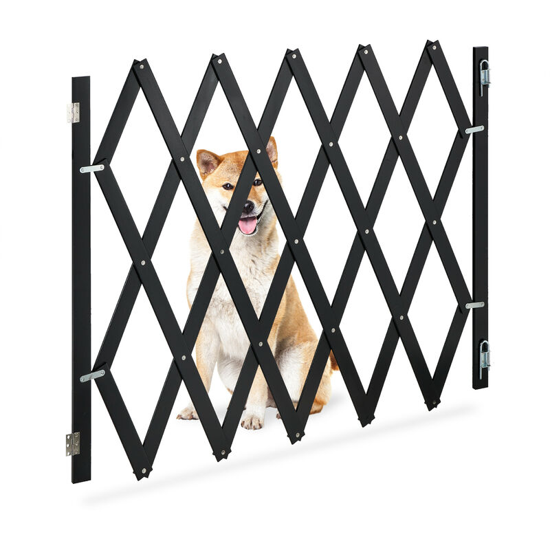 Barrière de sécurité pour chiens, jusqu'à 140 cm, 87 - 97 cm de haut, bambou, animaux, escaliers & porte, noir - Relaxdays