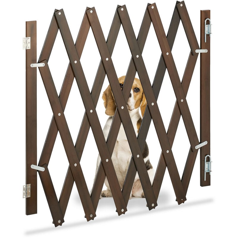 Relaxdays - Barrière sécurité extensible jusqu'à 126 cm, chiens, 70 - 82 cm de haut, bambou, escaliers & portes, marron