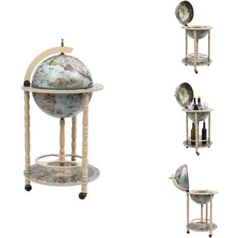 Barschränke & Hausbars - Living Globus-Bar mit Flaschenregal Eukalyptusholz Blau