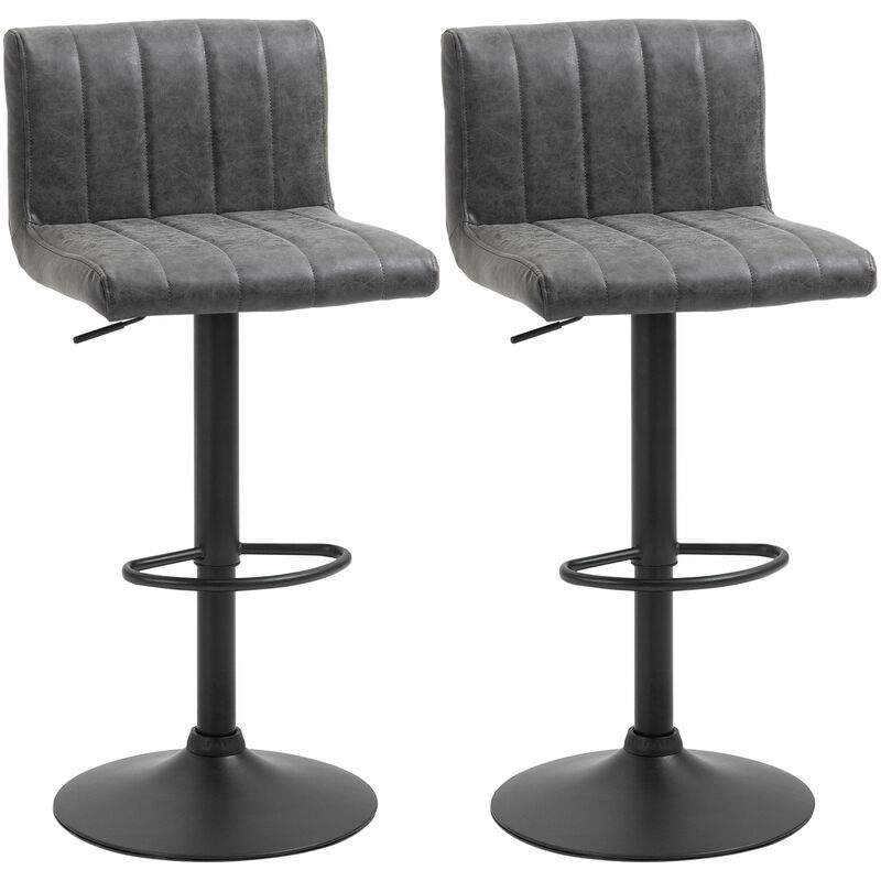 Barstools Set Of 2 Adjustable Height Swivel Pu Leather Counter Bar Chairs Grey - Grey