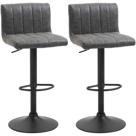 Barstools Set of 2 Adjustable Height Swivel PU Leather Counter Bar Chairs Grey