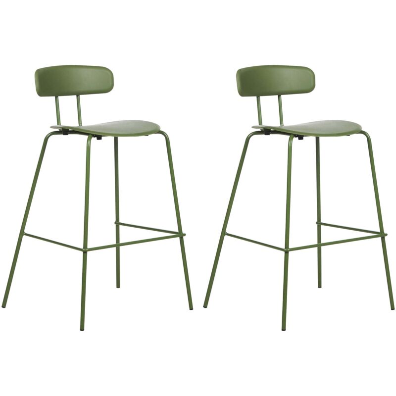 Beliani Barstuhl 2er Set Olivgrün Kunststoff Und Metall Mit Lehne Fußstützen Modernes Design Sitzmöbel Wohnzommer Küche Bar Wohnküche Ausstattung