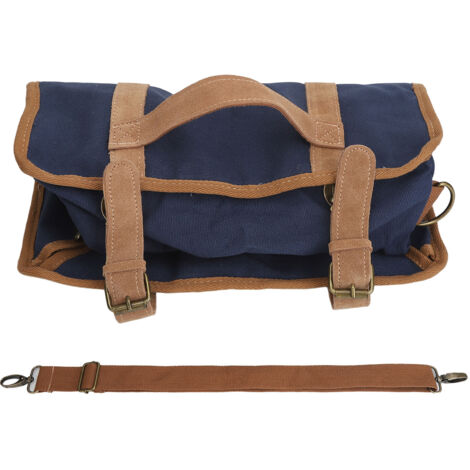 Bartender Tool Bag Bar Kit Bag Waterproof Canvas Multiple Compartments Portable Bartender Roll Up Bag with Shoulder Strap Blue