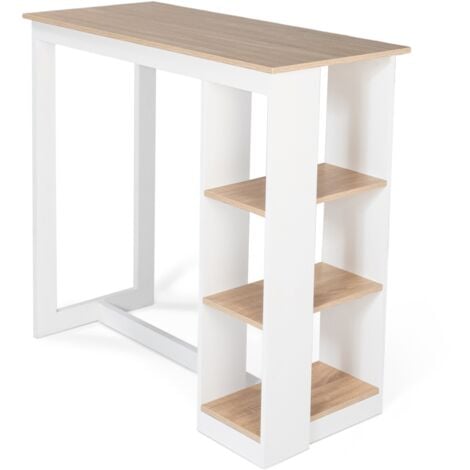 IDMARKET Bartisch BARTH 2 bis 4 Personen durchbrochenes weißes Holz und Tischplatte in Buchenholzoptik