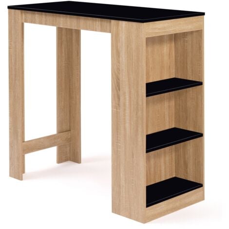IDMARKET Bartisch BARTH 2 bis 4 Personen schwarzes Holz und Tischplatte in Buchenoptik