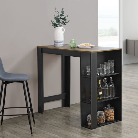 Bartisch Danderyd 120x60x106 cm mit 3 Ablagefächern Schwarz/Eiche, dunkel [en.casa]