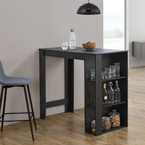 Bartisch Danderyd 120x60x106 cm mit 3 Ablagefächern Schwarz [en.casa]