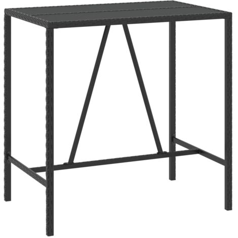 Bartisch mit Glasplatte Schwarz 110x70x110 cm Poly Rattan vidaXL