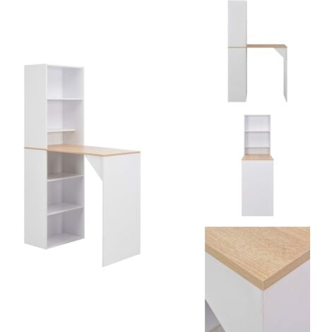 Bartisch mit Schrank Weiß 115x59x200 cm - Esstisch - Bartisch - Kücheninsel - Wohnzimmertisch - Weißer Tisch