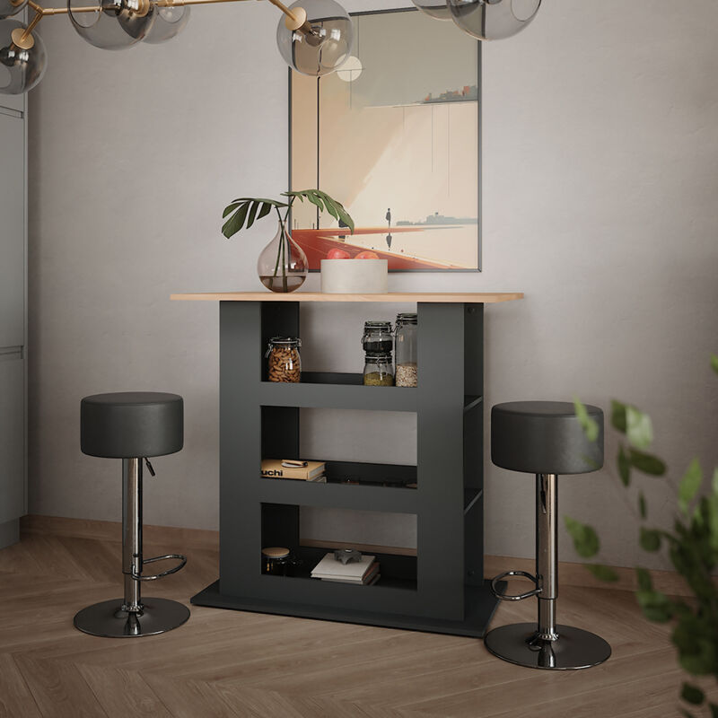 Bartisch-set Repose, Goldkraft Eiche/anthrazit, 110 X 65 Cm Mit 2 Barhockern, Vicco