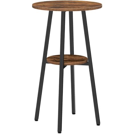 Bartisch rund 2-stöckig Kneipentisch Bistrotisch mit Stauraum Hochplatte Cocktailtisch mit Spanplatte Spanplatte für Küche Wohnzimmer Besprechungszimmer Rustikal Braun und Schwarz, HOOBRO BF55BT01