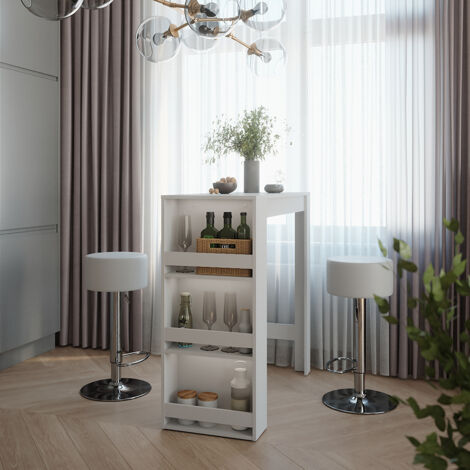 Bartisch-Set Repose, Weiß, 45 x 110 cm mit 2 Barhockern, Vicco