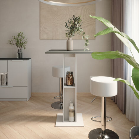 Bartisch-Set Repose, Weiß/Anthrazit, 65 x 65 cm mit 2 Barhockern, Vicco