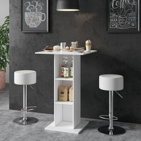 Bartisch-Set Rodeo, Weiß, 70 x 70 cm mit 2 Barhockern, Vicco