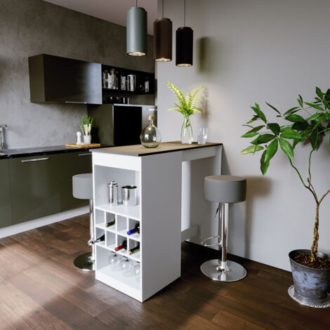 Bartisch-Set Ross, Weiß/Anthrazit, 115 x 50 cm mit 2 Barhockern, Vicco