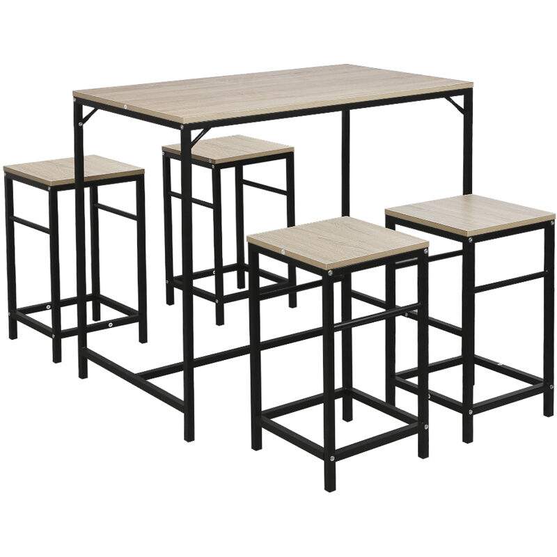 Bartisch-Set, Stehtisch mit 4 Hocker für Küche Bistro,Bistrotisch Stehtisch Esstisch Essgruppe fur Esszimmer Essgruppe Küche -Eiche Farbe