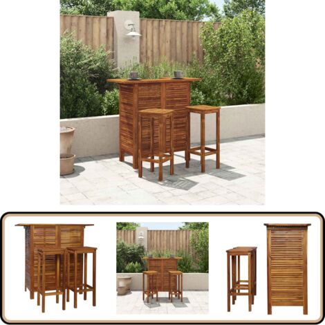 Bartisch und Stuhl-Set 3-tlg. Akazienholz Massiv - Bartisch - Bistro-Set - Gartenmöbel Set - Esszimmergarnitur - Akazienholzmöbel
