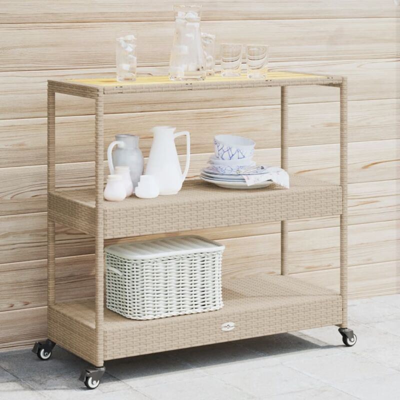 Vidaxl Barwagen 3 Böden Beige Poly Rattan Und Massivholz Akazie