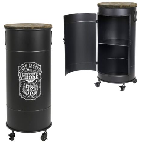 MEUBLORAMA Barwagen mit Tür und Rollen – Design Old Glory, Maße 40x40x85 cm