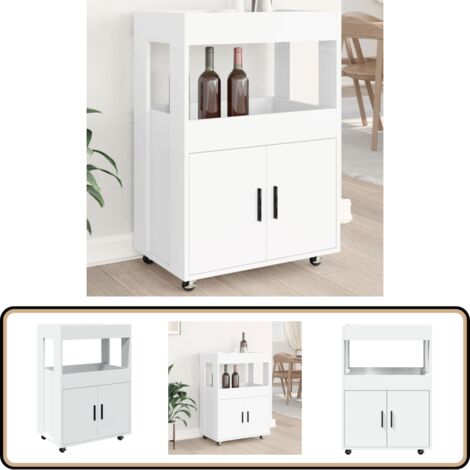 Barwagen Weiß 60x39,5x89 cm Holzwerkstoff - Sideboard - Barwagen - Servierwagen - Küchenkasten - Möbel Aus Holzwerkstoff