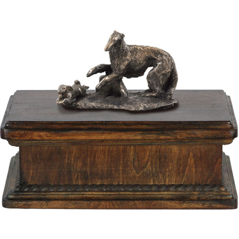 Barzoï russe, lévrier, Barzoï - une urne pour les cendres de chien, une urne classique avec une statuette, une urne élégante avec un chien d'Art-Dog
