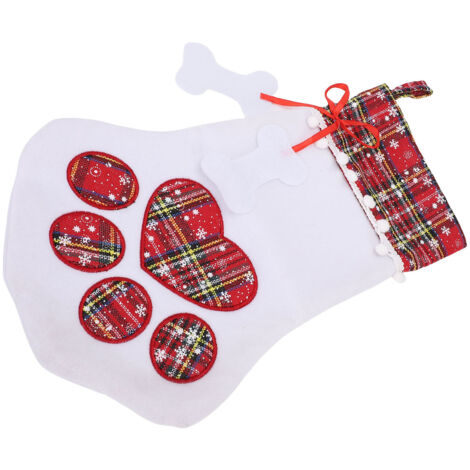 Bas de noël à carreaux créatifs de grande capacité, décoration suspendue pour pied d'animal de compagnie, sac cadeau rouge