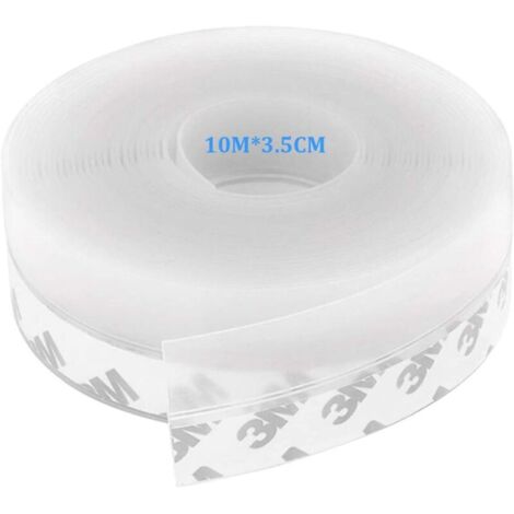 Bas de Porte Adhésif, 10M x 3,5CM Bande d'étanchéité Auto-adhésive de Silicone pour Porte et Fenetre. Protection contre l 'eau, Protection contre les Insectes, Réduction du Bruit(Transparent)