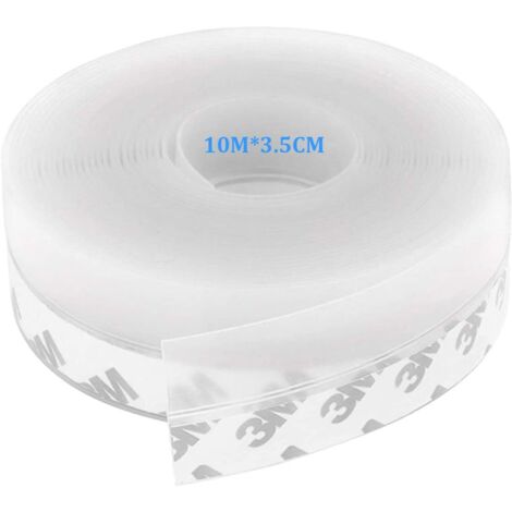 Bas de Porte Adhésif, 10M x 3,5CM Bande d'étanchéité Auto-adhésive de Silicone pour Porte et Fenetre. Protection contre l 'eau, Protection contre les Insectes, Réduction du Bruit(Transparent)