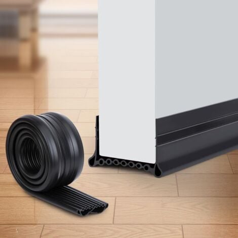 Bas de Porte Isolant Froid, NOUVELLE Silicone Bande D'étanchéité Pas Besoin de Coller, Isolation Phonique Porte, Boudin de Porte Anti Courant D'air Calfeutrer Seuil Porte (Noir, 1M)