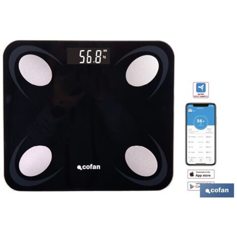 Báscula de baño digital con pantalla LCD y conectividad Bluetooth a aplicación móvil (peso máximo de 180kg)