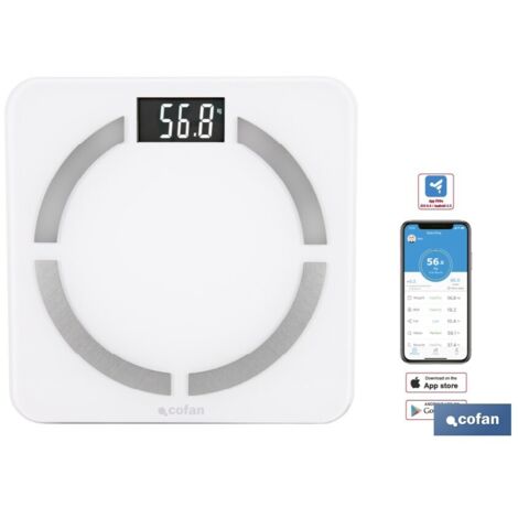 Báscula de baño digital con pantalla LCD y conectividad Bluetooth a aplicación móvil (peso máximo de 180kg)