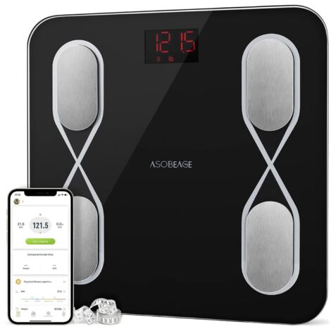 BÁSCULA DE BAÑO INTELIGENTE MEDICIÓN DE GRASA CORPORAL IMC BLUETOOTH NEGRA