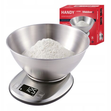 Báscula de cocina de acero inoxidable WEBBER EK4390 INOX LCD 5 kg 1 g tara del recipiente