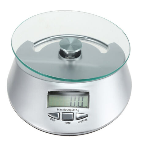 Báscula de cocina electrónica con frontal de cristal, peso de cocina 5 kg, 18x14x1,5cm