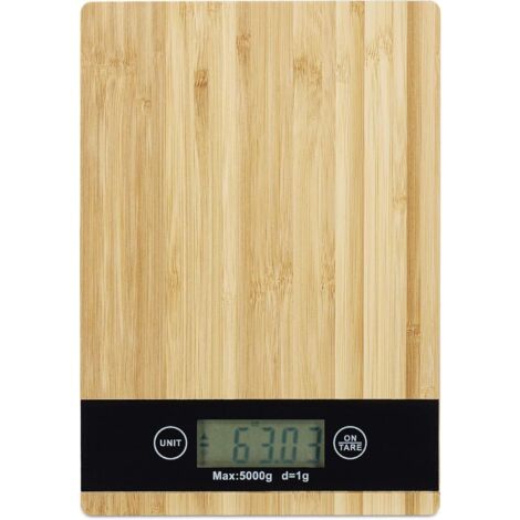Báscula de cocina electrónica con panel de bambú, pantalla LCD, 1 g/5 kg
