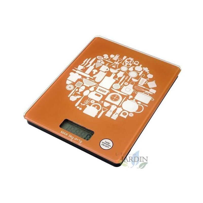 

Báscula de cocina LED 5 Kg naranja, graduación 1 gr. 15,2x20 cm