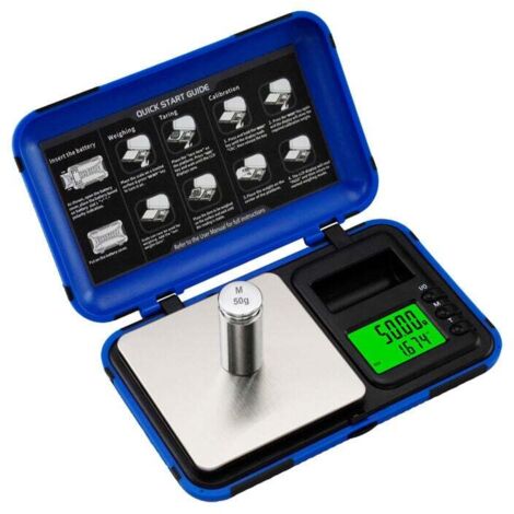 Báscula de miligramos de alta precisión, mini báscula digital de bolsillo de 50 g/0,001 g, báscula Mg para pesar polvos, joyas, medicamentos, recarga, con pesa calibradora, pinzas, bandeja y cuchara