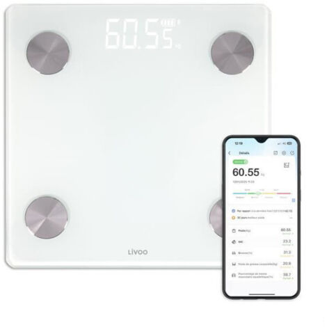 Báscula Digital de Baño Livoo DOM528W Blanco Vidrio templado 180 kg