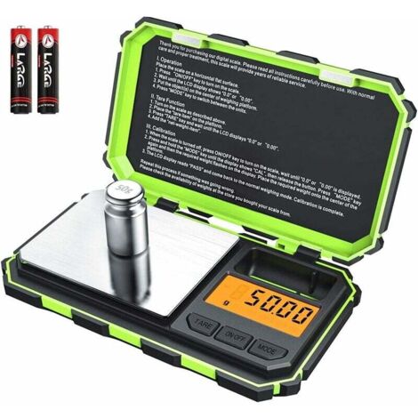 Báscula digital de bolsillo, 200 g/0,01 g, inteligente, con 6 funciones de conversión de unidades, calibración y tara, pantalla LCD, color verde