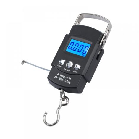 Báscula electrónica digital portátil, báscula para equipaje de 50 kg/10 g con gancho de medición, cinta métrica y pantalla LCD retroiluminada