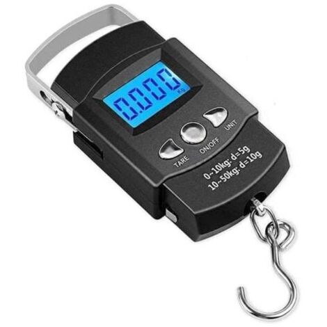 Báscula electrónica para equipaje, báscula digital portátil con pantalla LCD para pesca, báscula digital para equipaje de viaje (máx.: 50 kg) con gancho y cinta métrica (100 cm/39 pulgadas)
