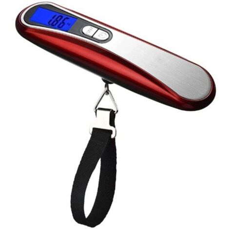 Báscula electrónica para equipaje de viaje MYCARBON (roja), báscula portátil para maletas, máx. 50 kg/110 lb (LB, g, oz, kg), función de tara, báscula a batería para viajes, correo, compras, hogar y a