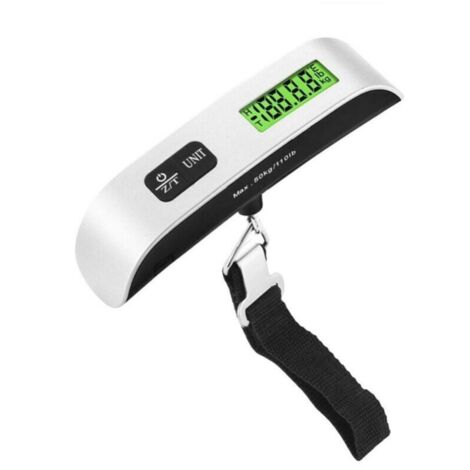 Báscula electrónica portátil para equipaje, báscula de viaje multifuncional, máx. 50 kg (g, oz), báscula de viaje, báscula digital electrónica con función de tara y correa, batería incluida,