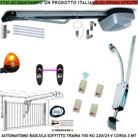 BASCULANTE CONTRAPPESI 100 KG MOTORE 220/24 V AUTOREVERSE ARCHETTO 4 RADIOCOMANDI FOTOCELLULE FARO 24 LED SBLOCCO