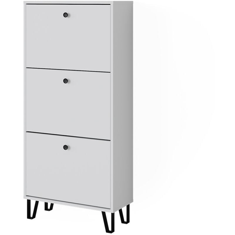 Basculeur à chaussures Siri, Blanc, 36x135cm avec 3 tiroirs rabattables, Vicco